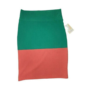 NWT Lularoe Women's Color Block Green Orange Classic Pencil Skirt Size Large